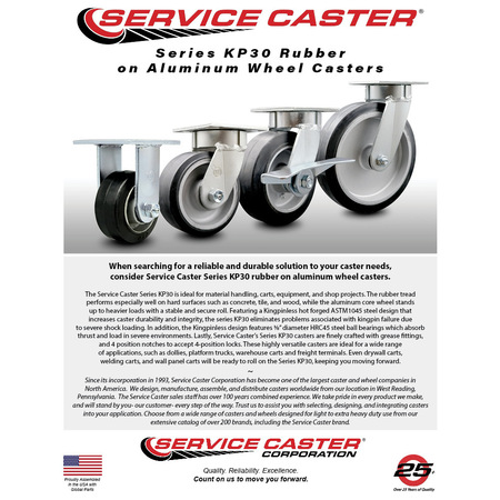 Service Caster 8 Inch Kingpinless Rubber on Aluminum Wheel Caster Swivel Locks 2 Rigid, 2PK SCC-KP30S820-RAR-BSL-2-R-2